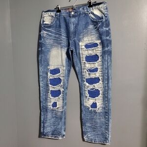 Denim & Rivets Mens Jeans Blue Distressed Acid Wash Size 40